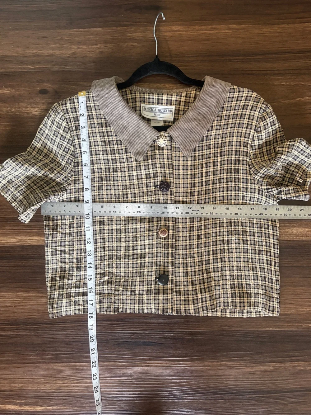 Vintage Jessica Howard Brown & Black Plaid Cropped button down top - Picture 8 of 8